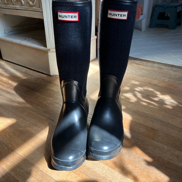 🌷Hunter Allayna British Wool Blue Black Plaid Tall Rain Boots Size 7M/8F - Picture 5 of 7